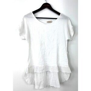 Sofia Made In Italy Women Linen Blend Tunic Top Asymmetrical Gauzy White Sz M